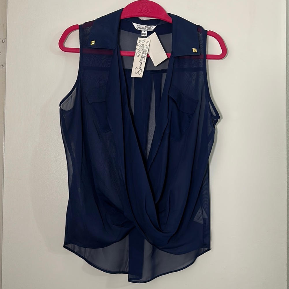 💕Navy Blue Sheer Blouse